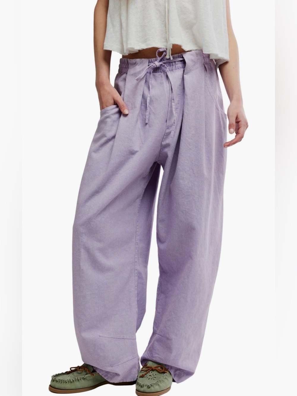 Lavender Wide-Leg Drawstring Pants